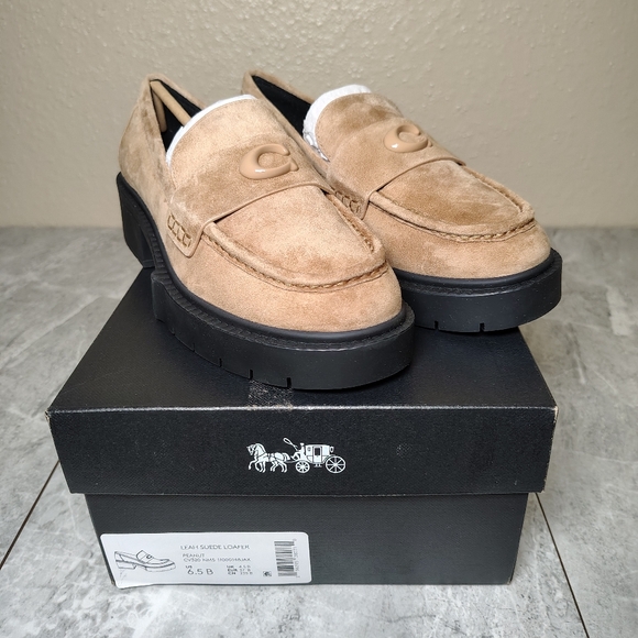 Coach Leah Suede Loafers Peanut Platform Lug Sole Size 6.5 B - Picture 11 of 12